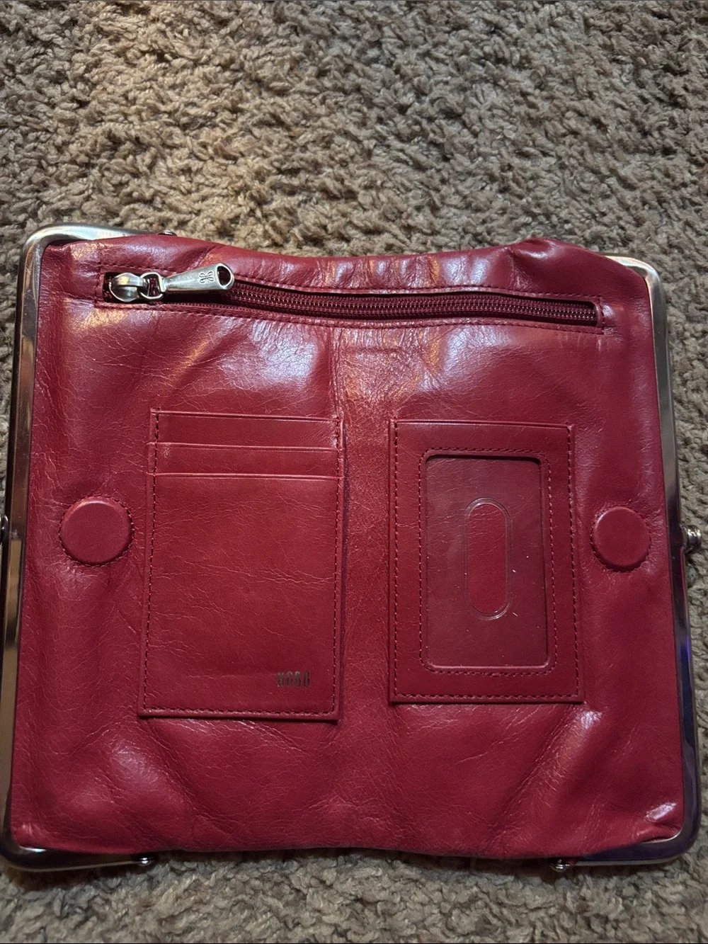 HOBO Red Leather Frame Clutch with Metal Kiss-Lock